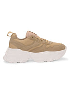 Chunky Mesh & Synthetic Beige Sports Shoes for women