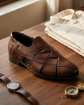 Men's Peshawari Shoe Style Vegan Leather Roman Ethnic Sandal | Premium Party Wear - Brown