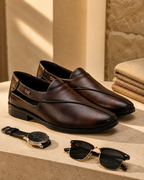 Men's Peshawari Shoe Style Vegan Leather Roman Ethnic Sandal | Premium Party Wear - Brown